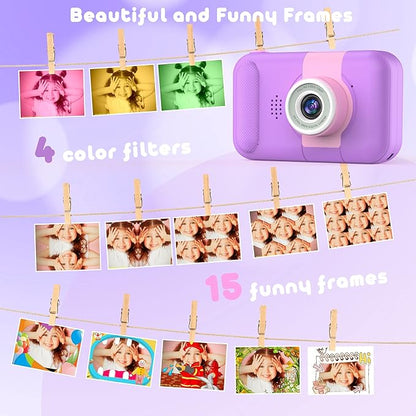 Kids Camera with 180° Flip-up Lens for Selfie & Video, HD Digital Video Cameras for Toddler with 32GB SD Card, Ideal for 3-8 Years Old Girls Boys on Birthday Christmas Party as Gift