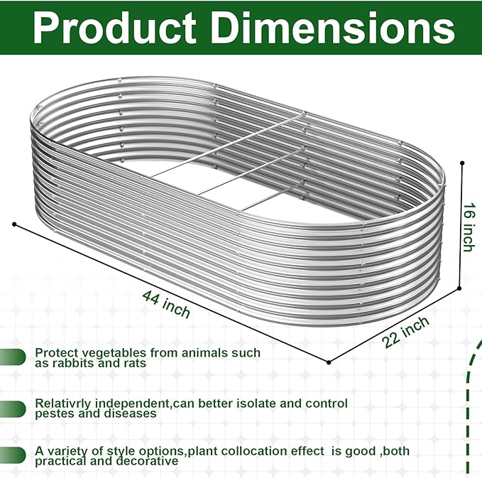Tall Galvanized Raised Garden Bed Outdoor,Metal Garden Bed for Vegetables,Steel Raised Beds for Gardening,Above Ground Garden Box for Flower-44x22 inch