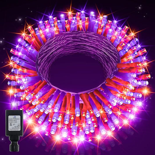 Ollny Halloween Outdoor String Lights - 60 FT 180 LED Orange and Purple Decorations, Waterproof Fairy Plug-in, 8 Modes and Timer for Party, Yard, Door, Christmas Decor