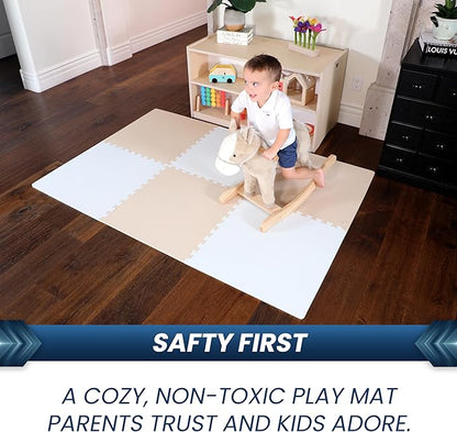 FlooringInc's Rainbow & Natural Harmony Playmat - Kid Safe Foam Floor Tiles with Removable Edges - 2'x2', 1/2" Thick (Moonbeam, 24 Tile Pack)