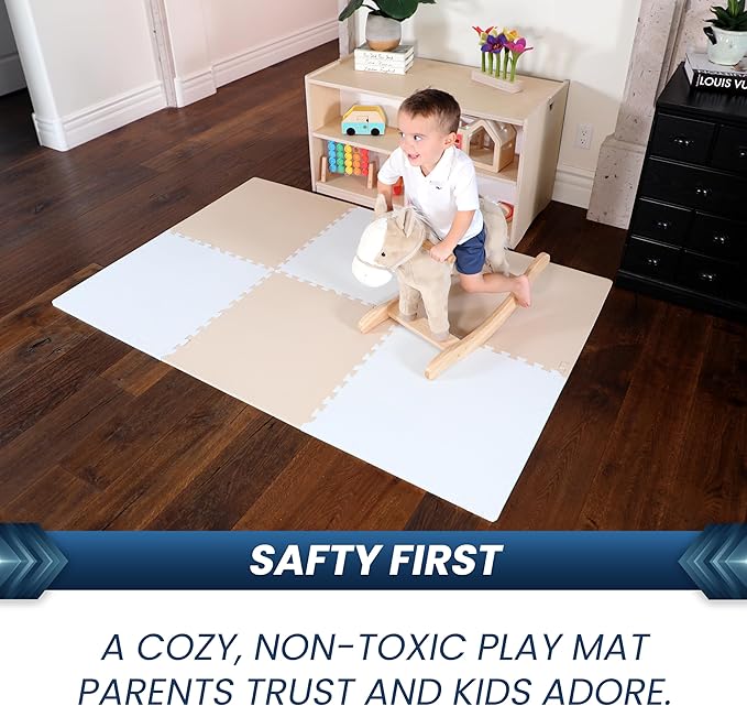 FlooringInc's Rainbow & Natural Harmony Playmat - Kid Safe Foam Floor Tiles with Removable Edges - 2'x2', 1/2" Thick (Moonbeam, 6 Tile Pack)