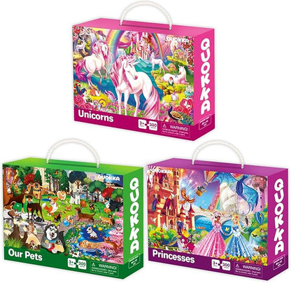 QUOKKA 300 Pieces Puzzles for Kids Ages 10-12 - 3X Set Floor Jigsaw Puzzles for 8-10 yo - Toy for Learning Unicorn – Jigsaw Educational Game for Adult Family Boy and Girl