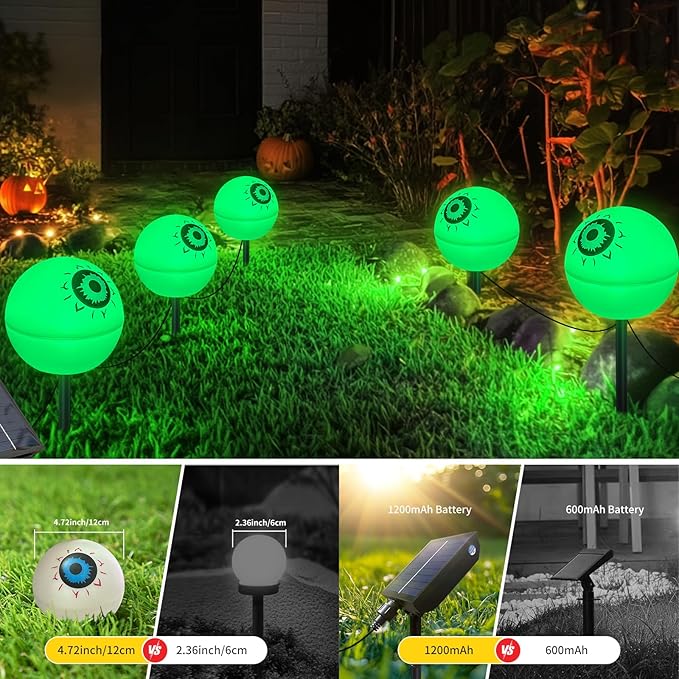 Upgraded 5 Pack Solar Halloween Garden Lights Outdoor Halloween Decorations, LED Waterproof Solar Globe Lights for Outside Yard Patio Pathway Party Halloween Decor, YS002-1