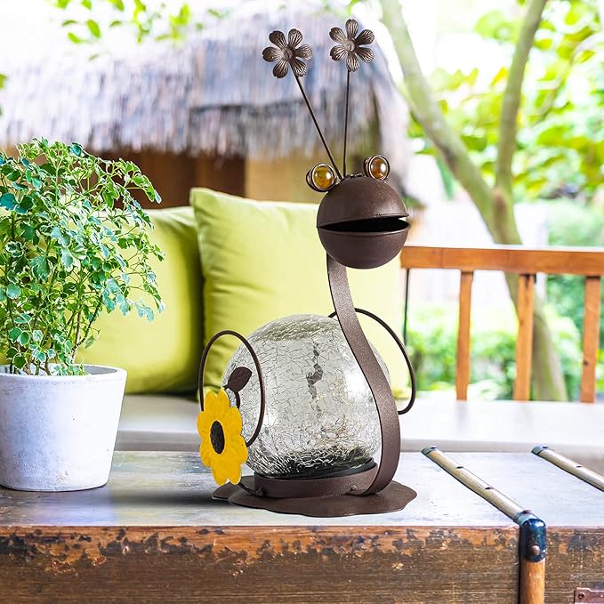 Solar Snail Garden Lights - 2 Pack Cracked Glass, Warm White Metal, Waterproof for Patio Yard Lawn