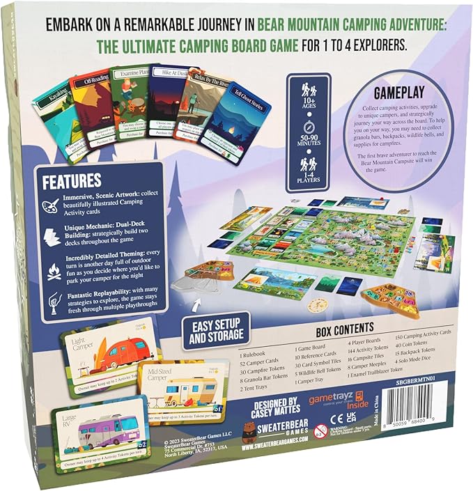 Bear Mountain Camping Adventure Board Game | Family Game for Young Camping Fans and Adults | Easy to Learn | Ages 10+ | for 1-4 Players | Perfect for Outdoor Enthusiasts