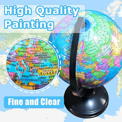 6'' Geographic World Globe,Kids Educational Globes with Stand,Decorative Rotating World Map Globes Decor,Political Globe for Child Classroom Geography Teaching,Kids Room