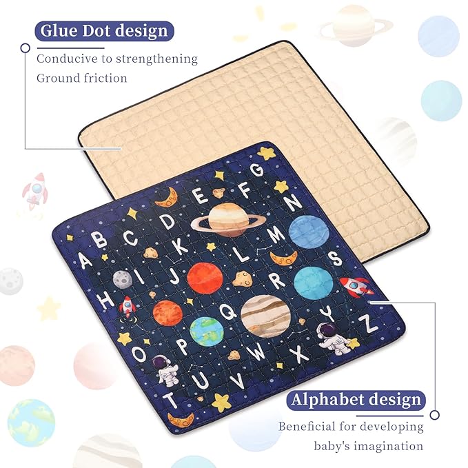 Baby Play Mat for Floor, GFU Non-Slip 50x50 Playpen Mat, Thick One-Piece Crawling Mat Blue, Infants Playmat Foldable and Machine Washable for Boys