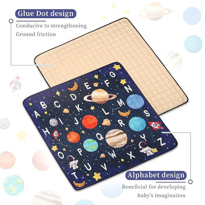 Baby Play Mat for Floor, GFU Non-Slip 50x50 Playpen Mat, Thick One-Piece Crawling Mat Blue, Infants Playmat Foldable and Machine Washable for Boys