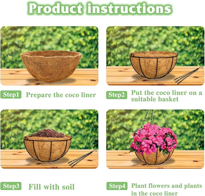 ZeeDix 3 Pack 12 Inch Metal Round Hanging Planter Basket with Coconut Liners Replacement, Hanging planters Baskets with Natural Coco Liner for Outdoor Indoor Planters Flowers Vegetables