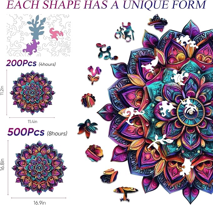 Jiroinlly Wooden Jigsaw Puzzles, Mandela Wooden Puzzles for Adults, 500 Pcs King Size 16.8'' x 16.9'', Luxurious Shaped Wood Puzzle, Beautiful Package, Best Gift for Adults and Kids, Family Game