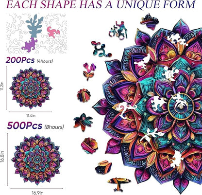 Jiroinlly Wooden Jigsaw Puzzles, Mandela Wooden Puzzles for Adults, 500 Pcs King Size 16.8'' x 16.9'', Luxurious Shaped Wood Puzzle, Beautiful Package, Best Gift for Adults and Kids, Family Game