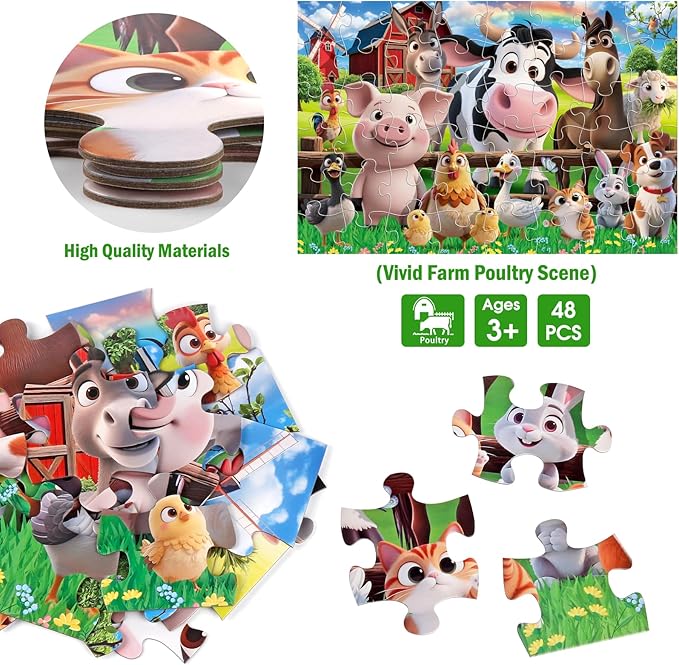 Jumbo Floor Puzzle for Kids,48 Pieces Farm Animals Puzzles for Toddlers 3-5,Large Barn Jigsaw Puzzles,Preschool Educational Animal Toys Gift for Boys & Girls Ages 4-8