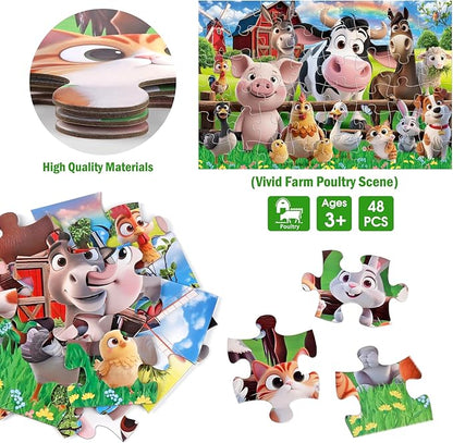 Jumbo Floor Puzzle for Kids,48 Pieces Farm Animals Puzzles for Toddlers 3-5,Large Barn Jigsaw Puzzles,Preschool Educational Animal Toys Gift for Boys & Girls Ages 4-8
