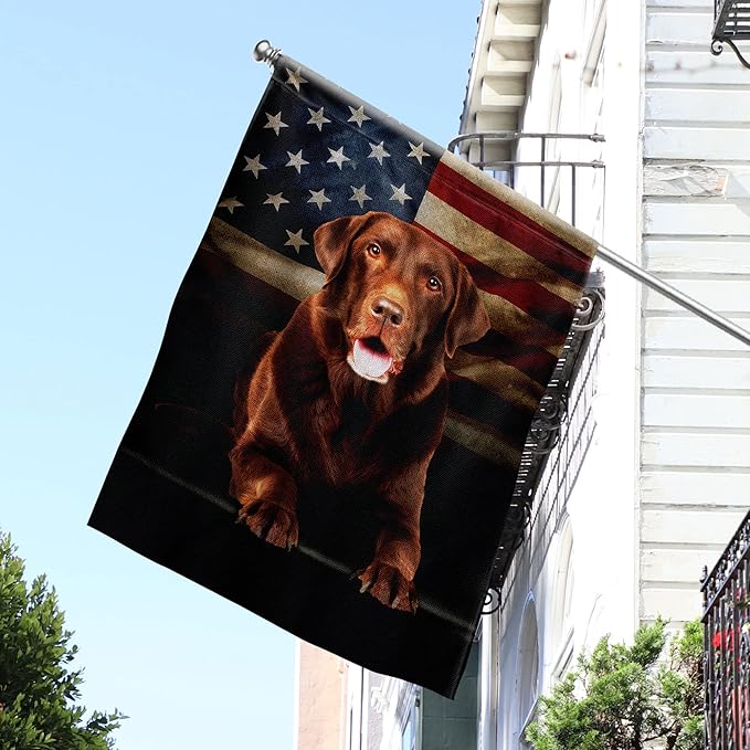 FLAGWIX Patriot American Dog Flags - Chocolate Labrador American Double Sided Flag - 4th of July Decorations for Home, Outside, House Flag 30x40 Heavy Duty Canvas, Decorative Indoor Outdoor Flag