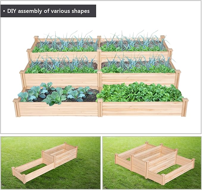 Yaheetech 8×2ft Wooden Horticulture Raised Garden Bed Divisible Elevated Planting Planter Box for Flowers/Vegetables/Herbs in Backyard/Patio Outdoor, Natural Wood, 95 x 25 x 11in