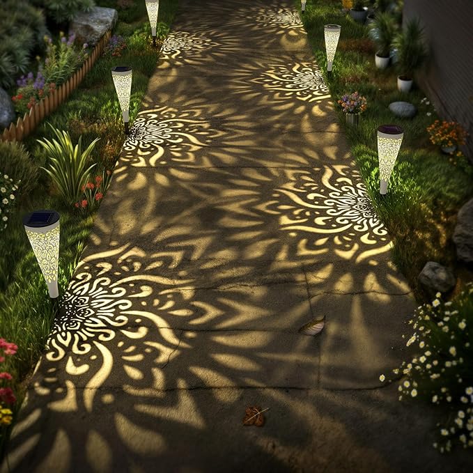 6 Pack Solar Lights Outdoor Garden Decorative Solar Garden Lights with Warm Light Waterproof Solar Pathway Landscape Light for Path Patio Backyard Walkway Yard Decor (White, 6Pcs)
