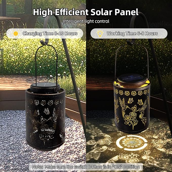 Solar Lanterns Outdoor Waterproof Hummingbird Garden Decor, Hanging Metal Lights for Yard, Patio, Fence, Porch, Pathway Decoration, Ideal Gift for Women, Mom, Grandma