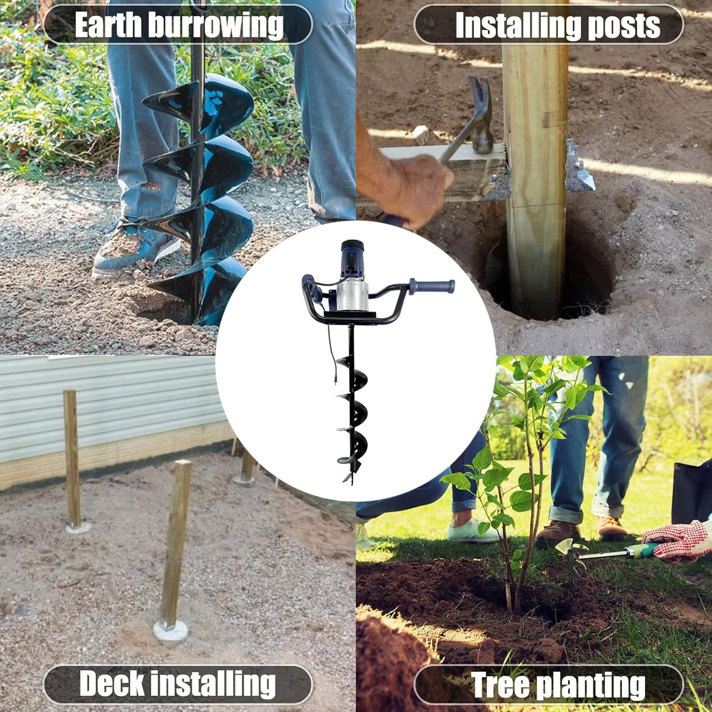 JACKCHEN 1500W Electric Post Hole Digger, Earth Auger with 6 inch Auger Drill Bit, Earth Auger Post Hole Digger Electric, Ideal for Post Hole Digging, Drilling, Tree Planting, Blue