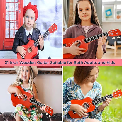 21 Inch Wooden Kids Toddler Child Children Acoustic Guitar Musical Instruments Ideal for 3-9 Year Old Boys Girls Gifts (Red)