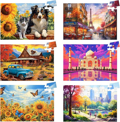 6 Pack 36 Large Piece Puzzles for Seniors Puzzle Dementia Alzheimer's Products Activities for Elderly Adults Easy Jigsaw Puzzle Alzheimer's Gift for Patients in Nursing Home with 6 Storage Bags