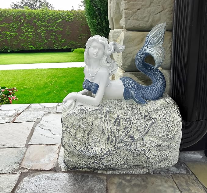 Mermaid Statue Garden Rain Downspout Diverter, Decorative Gutter Extension, Splash Block, Eco-Friendly Resin Downspout Extension,Perfect Rain Diverter for 3"x4" Downspouts (10.6 in)