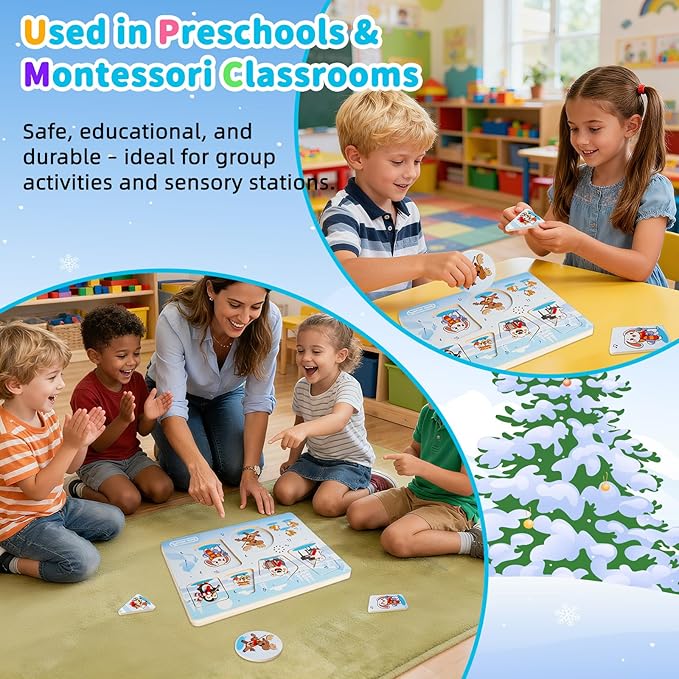 Sound Puzzle, Wooden Pegged Puzzles for Toddlers, 6 Arctic Animals Toys with Fun Sound Effects, Educational Toddler Toys for Kids More Than 12 Months, for Boys & Girls