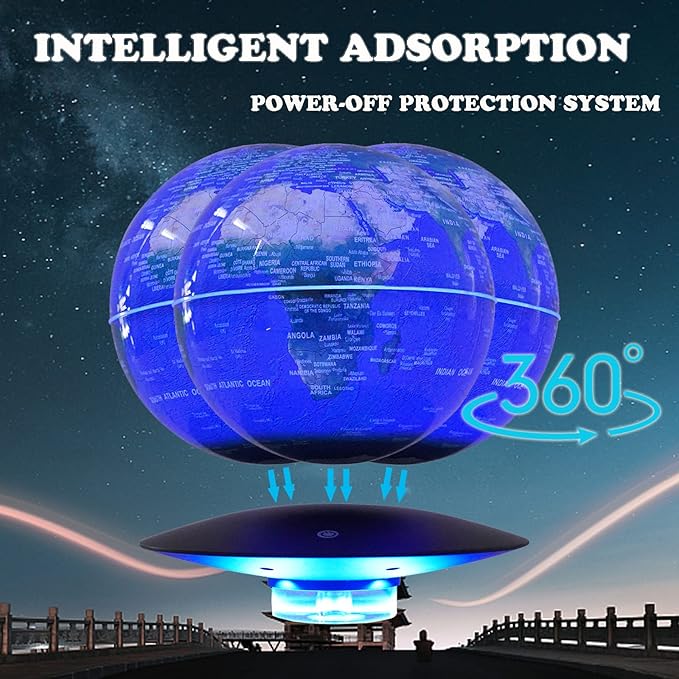 6" Magnetic Levitation Floating Globe Anti Gravity Rotating World Map with LED Light 7 Colors Display Floating Globe for Children Educational Gift Home Office Desk Decor (Blue-UFO Base)
