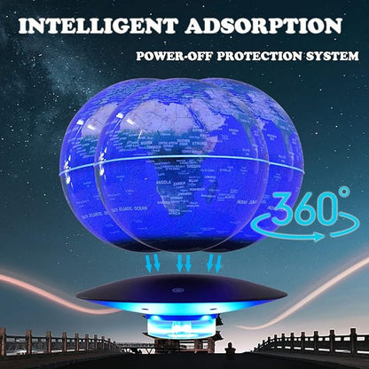 6" Magnetic Levitation Floating Globe Anti Gravity Rotating World Map with LED Light 7 Colors Display Floating Globe for Children Educational Gift Home Office Desk Decor (Blue-UFO Base)