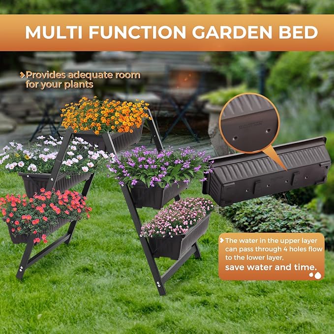 Raised Garden Planter Bed, Tiered Planter Stand with 5 Boxes (Brown), 26" Long*36.5" Wide*31" Tall, Good for Herbs, Flowers, or Vegetables in Patio Balcony Indoor Outdoor