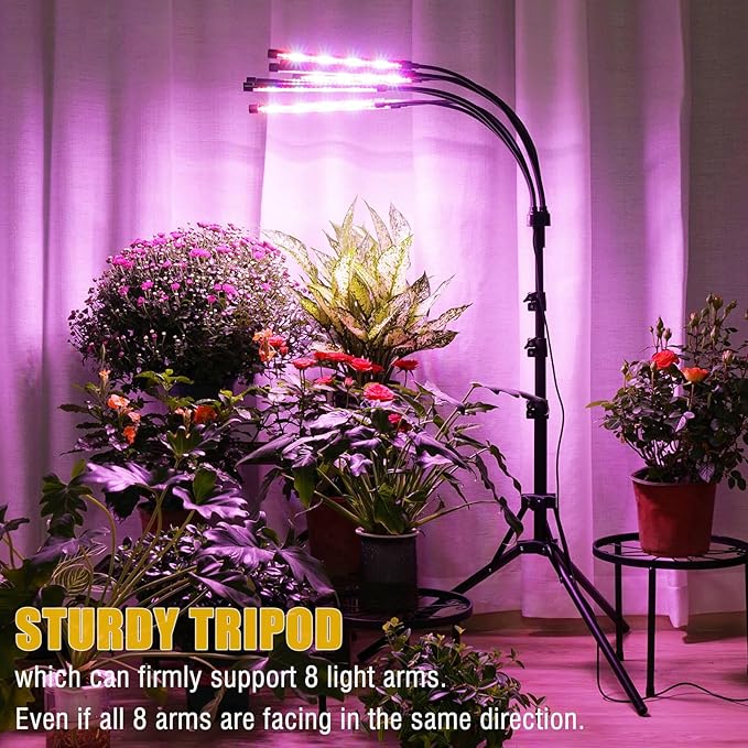 LED Grow Lights for Indoor Plants, [ 8 in1 ] Full Spectrum Grow Light with Tripod Stand, Auto On/Off Timing 4/8/12H, Plant Lights for Indoor Growing. (Mix Spectrum)