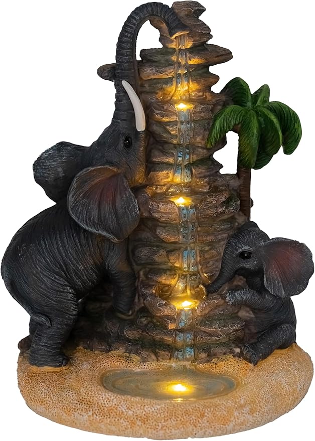 Outdoor Elephant Figurine Lights Animal Solar Garden Statue Decor, Decorative Mothers Day Mom Gifts, Outdoor Decor for Patio