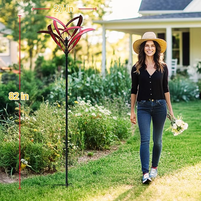 LimeHill Wind Spinner for Garden and Yard - Large Metal Kinetic Wind Sculptures Yard Art Outdoor (Burgundy 2)