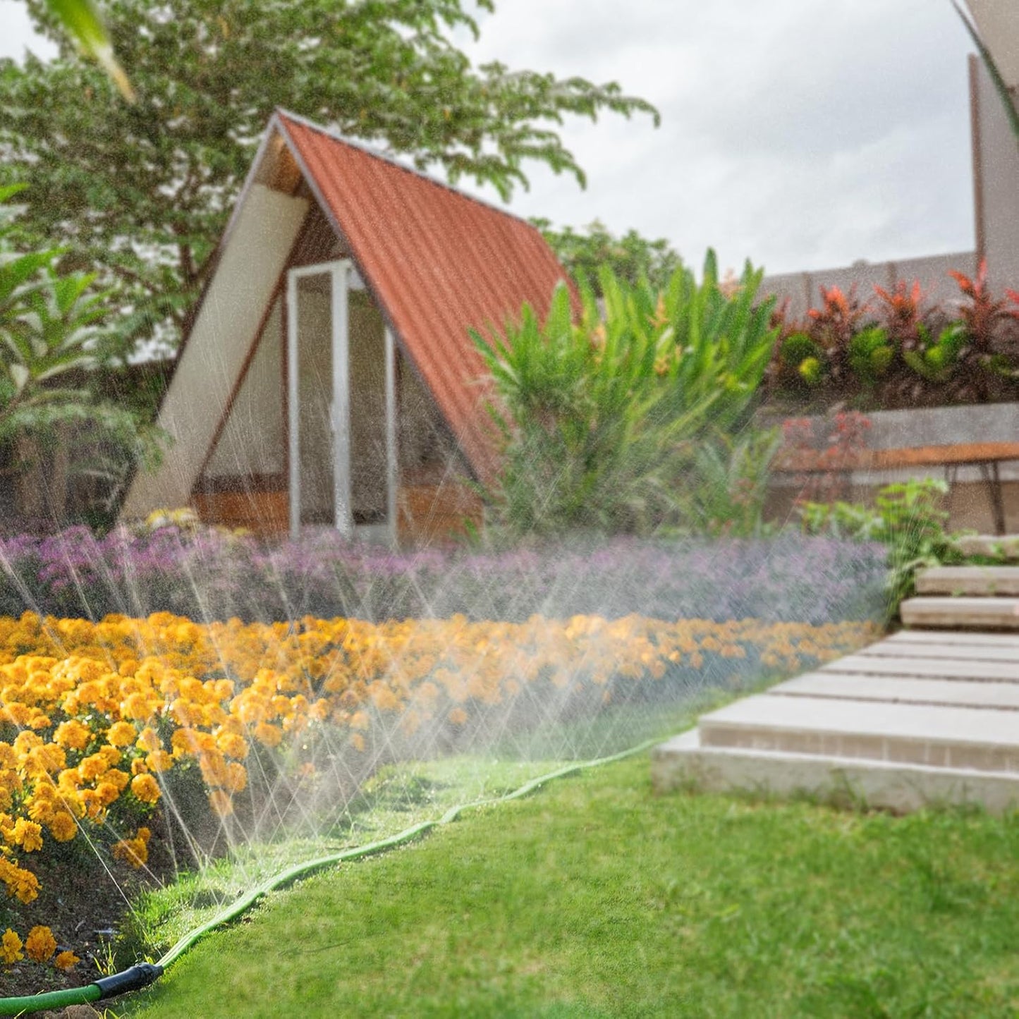 Sprinkler Soaker Hose 25FT, Watering Hose with Holes, High-Efficiency Sprinklers System for Garden and Lawn with Staples