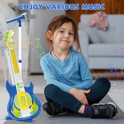 Contixo TG4 Musical Guitar and Microphone Set for Kids, Blue Electric Guitar Toys Starter Kit with Adjustable Height Microphone Stand, Karaoke Toy for Boys, Girls, Toddlers Christmas Birthday Gift