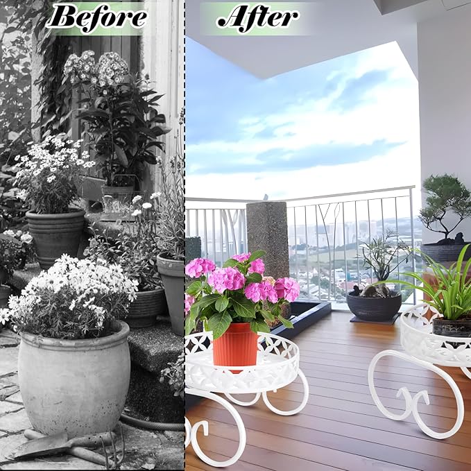 White Plant Stand, Round Metal Flower Stand Indoor Outdoor, Anti-Rust Iron Plant Shelf, Plant Holders for Multiple Plants, Display Rack Planter Flower Pot Stand Holder for Garden Home Decor