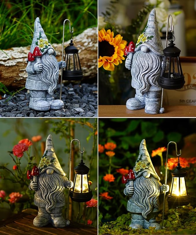 Nacome Solar Gnome Garden Statue for Decor: Outdoor Sculpture with Lantern for Outside Ornament Yard Art Lawn Porch Patio Balcony - Birthday Gifts for Women Mom
