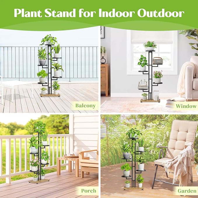 iDavosic.ly 6 Tier Plant Stand Indoor Outdoor, Tiered Corner Multiple Flower Pot Holder Shelf, Metal 40 Inch Tall Display Rack for Patio Porch Living Room Garden Balcony Bedroom, Black