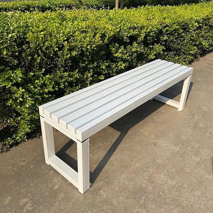 Weatherproof Metal Dining Bench, Outdoor Bench Backless Patio Bench 2-Person Farmhouse Bench Garden Bench for Kitchen, Living Room, Entryway(White,47in)