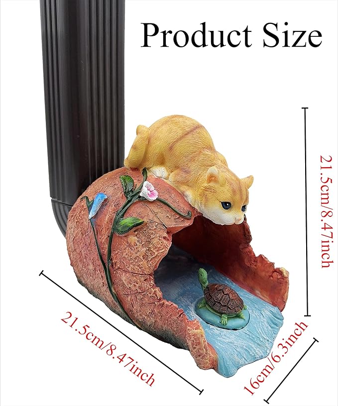 Funny Cat Garden Sculpture & Statue, Outdoor Decor Ornament, Gutter Diverter Rain, Downspout Extender, Eco-Friendly Resin, Splash Block, Perfect for 3"x4" Gutters, Unique Gift