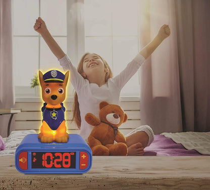 LEXiBOOK - Paw Patrol Chase Digital Alarm Clock with Night Light - Snooze Function - Dog Sound Effects - for Children/Kids - Luminous Clock with Chase, Blue/Red - RL800PA