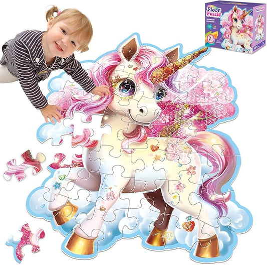 45pcs Shimmery Unicorn Floor Puzzles for Kids Ages 3-5, Jumbo Jigsaw Puzzles for Kids Unicorn Puzzle for Toddlers Age 3+ Year Olds, Unicorn Toy Gifts for Girls (Size: 28 '' x 33 '')