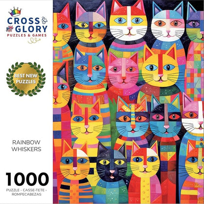 Cross & Glory - Rainbow Whiskers - 1000 Piece Jigsaw Puzzle for Adults | Whimsical Cat | Satin Finish for Reduced Glare