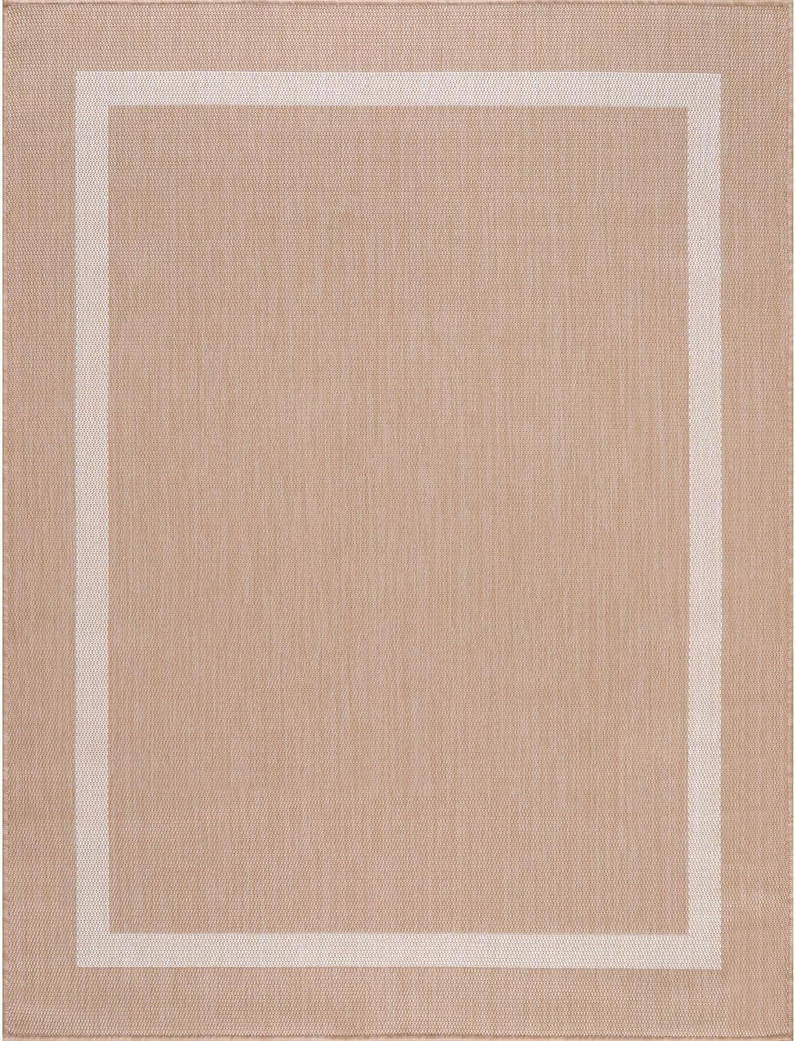 Bordered Outdoor Rug 5x7 Washable Outside Carpet for Indoor Patio Porch Waterproof Easy Cleaning Non Shedding Area Rugs Beige 5 x 7