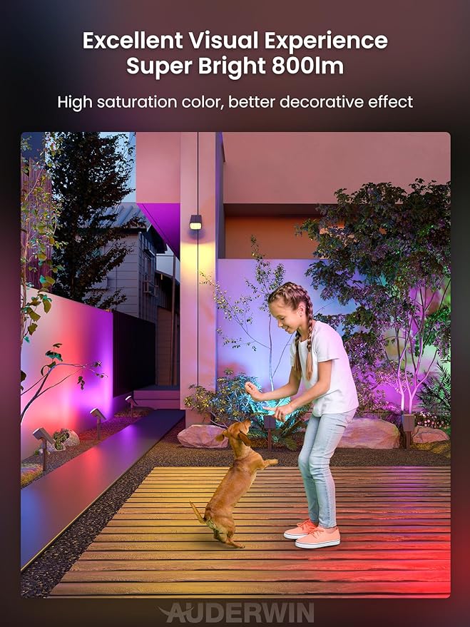 Color Changing Solar Spot Lights Outdoor, 9 Lighting Modes Colored Solar Lights Outdoor RGB Color, Solar Lights Waterproof IP67, Landscape Spotlights for Holiday Decorations, 4 pack