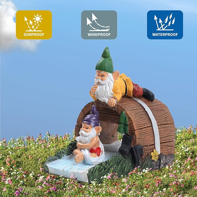 Decorative Gnome Gutter Extension, Elf Guardian Statue for Outdoor Gutter Splash Block, 3" x 4" Downspout Extender, Garden Rain Downspout Diverter