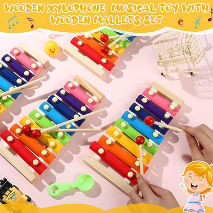 6 Pcs Xylophone for Kids Wooden Xylophone with Mallets Musical Instrument Wood Baby Percussion Kit for Educational Preschool Music Learning