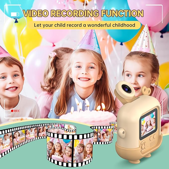 Kids Camera Toys with Cartoon Silicone Cover, Digital Mini Camera for 3 4 5 6 7 8 9 10 11 12 Year Old Boys Girls Birthday Chirstmas Gifts Ideas - Personal Video Players (Bear Brown)