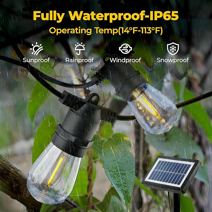 Solar String Lights Outdoor: 29FT 10*S14 Solar Powered Qutside IP65 Waterproof Hanging Warm White Led Edison Bulbs for Patio Garden Yard Porch Gazebo Decorations