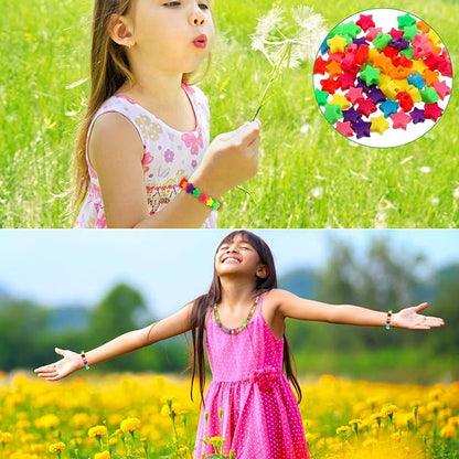 600 Pieces Pony Star Beads Crafts Bulk Hearts Star Colorful Acrylic Beads Large Hole for Bracelet Kawaii Rainbow Necklace Jewelry Crafts Making Valentine Party Favor DIY