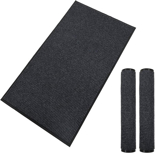 fani 2 PCS Heavy Duty Large Outdoor Indoor Entrance Doormat Grey Waterproof Low Profile Entrance Rug Front Door Mat Patio Anti-Skid Rubber Back, 35x60 inch (Grey)
